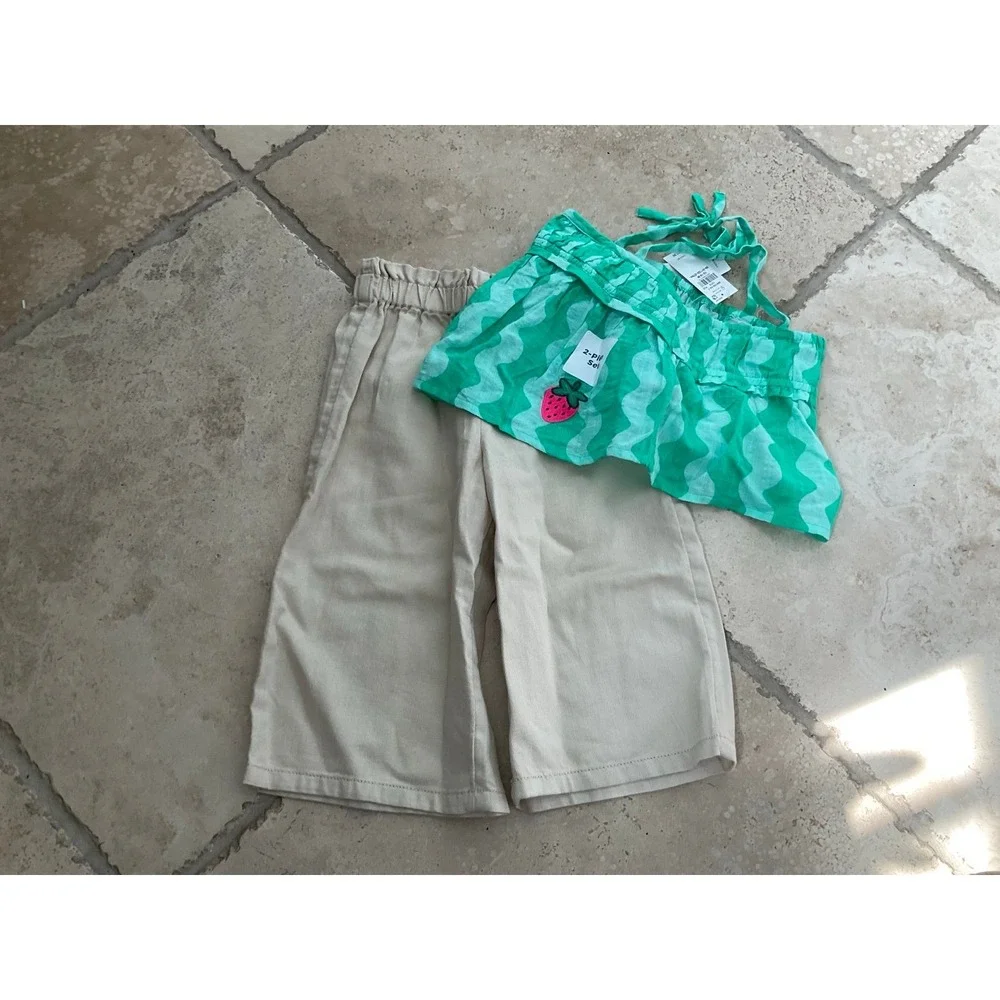 NWT Old Navy wide leg pants and green sleeveless top set - size 12-18 month‎
